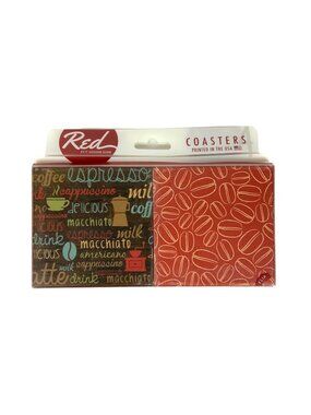 Red By P Graham Dunn Coffee Theme 4 Coaster Set Printed In USA Durable Stylish